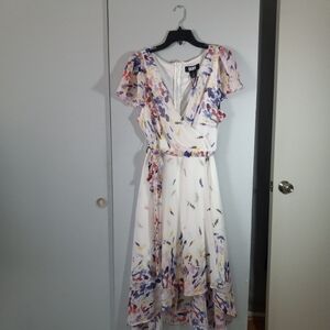 DKNY White Multicolor Floral-Print High-Low Wrap Dress Size 16 NWT
